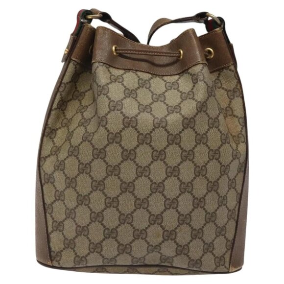 GUCCI GG Supreme Web Sherry Line Shoulder Bag PVC Beige Auth - Picture 1 of 14